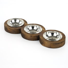 Hanah Home Comedero para Mascotas en Madera de Abeto Color Nogal Ancho 16.5 cm Alto 3.5 cm Profundo 48 cm